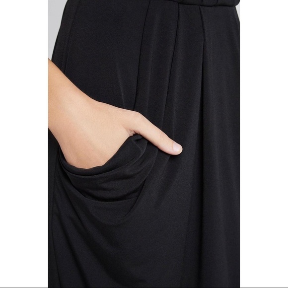 BCBGeneration Black Pencil Slit V-Neck Faux Wrap Midi Dress with Pockets NWT - Picture 4 of 8